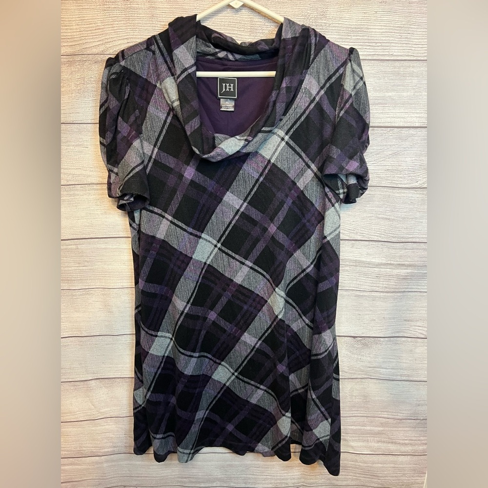 Jessica Howard Plaid Cowl Neck‎ Sweater Dress Size XL